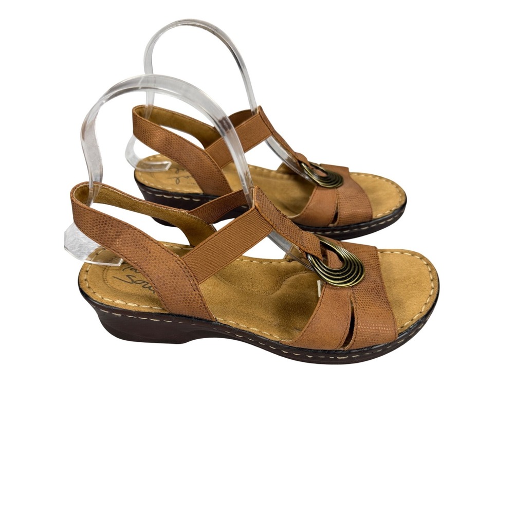 Natural Soul Sunrise Tan Snake Embossed T-Strap Comfort Sandals Womens‎ 8M